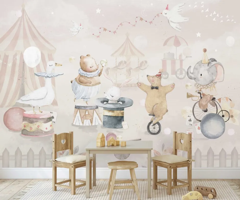 Discount Behang Circus | Pastel Dieren|Behang