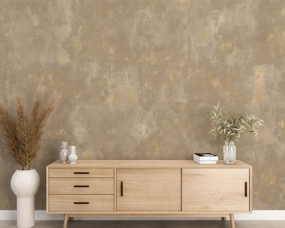 Clearance Behang Concrete gold | Lichtbruin Behang