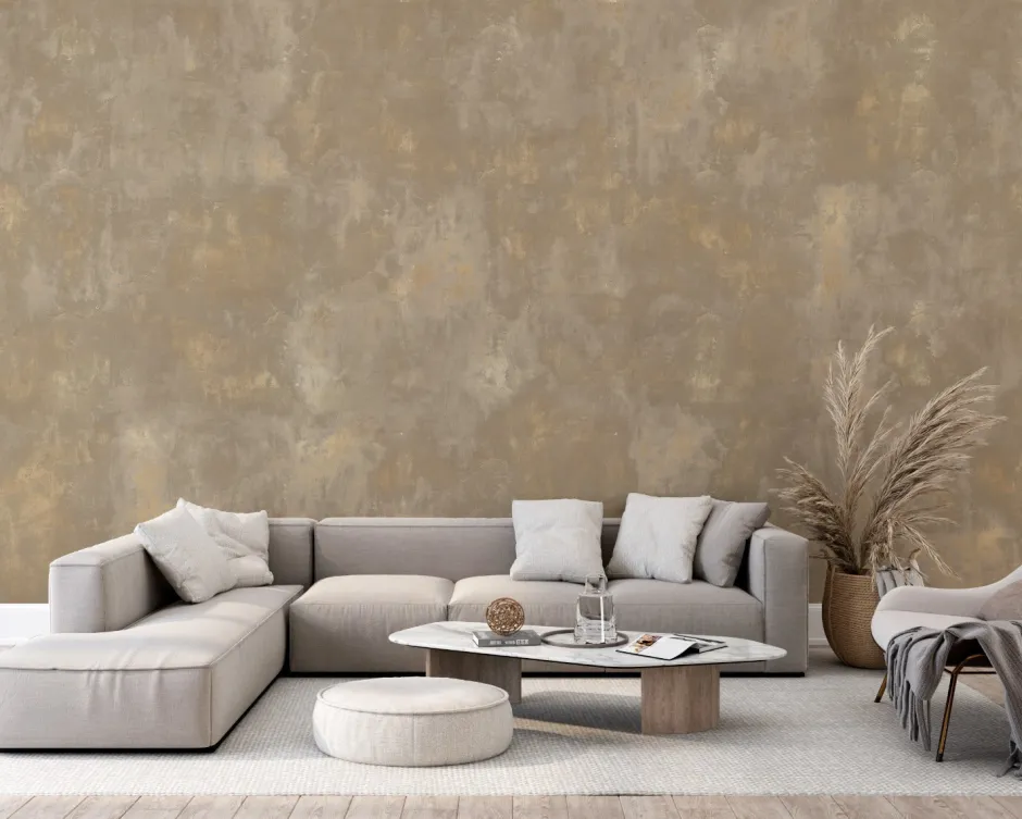 Clearance Behang Concrete gold | Lichtbruin Behang