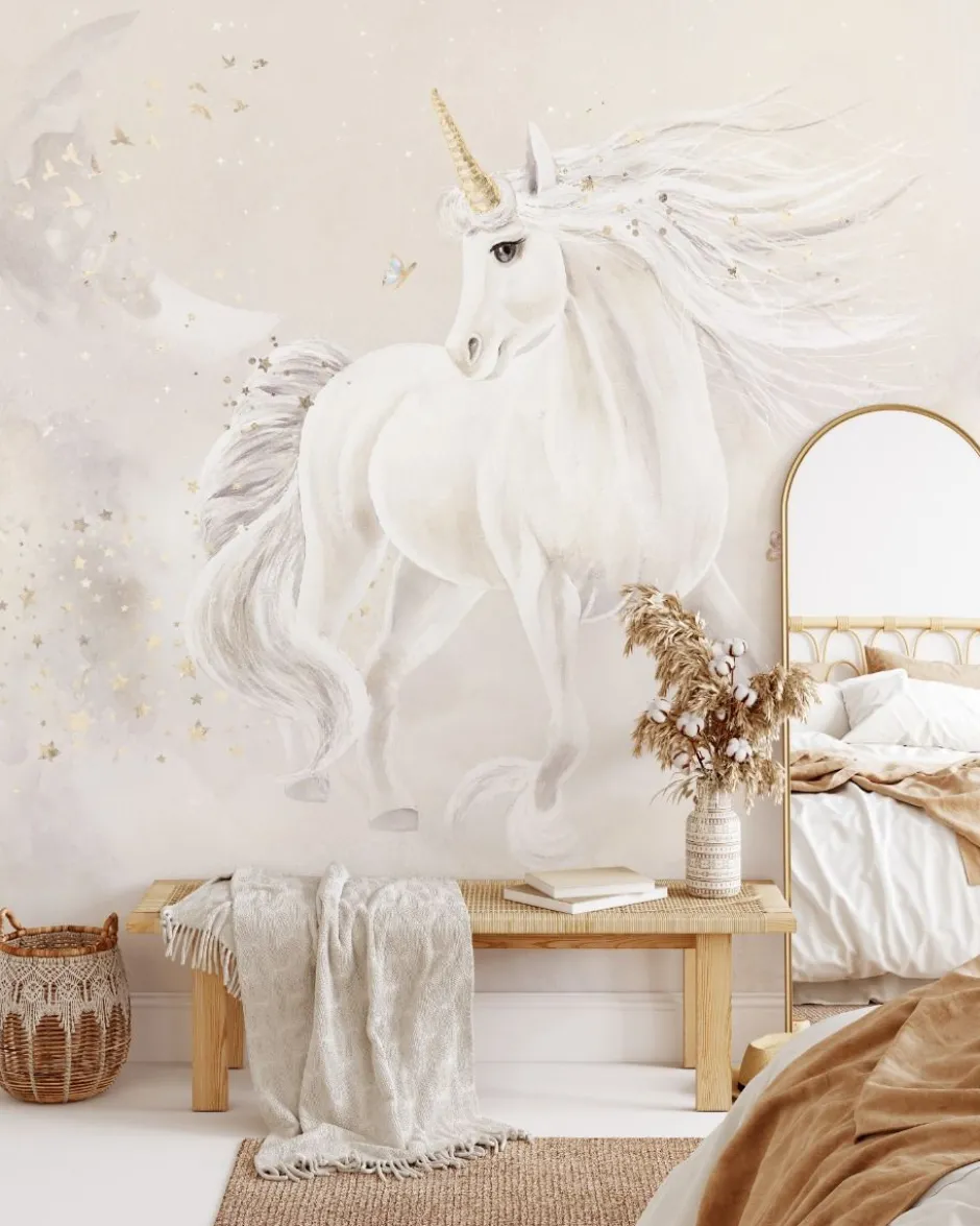 Hot Behang Dreamy unicorn | Beige Sprookjes|Dieren
