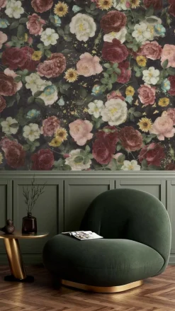 Outlet Behang English Garden | Zwart Bloemen|Behang