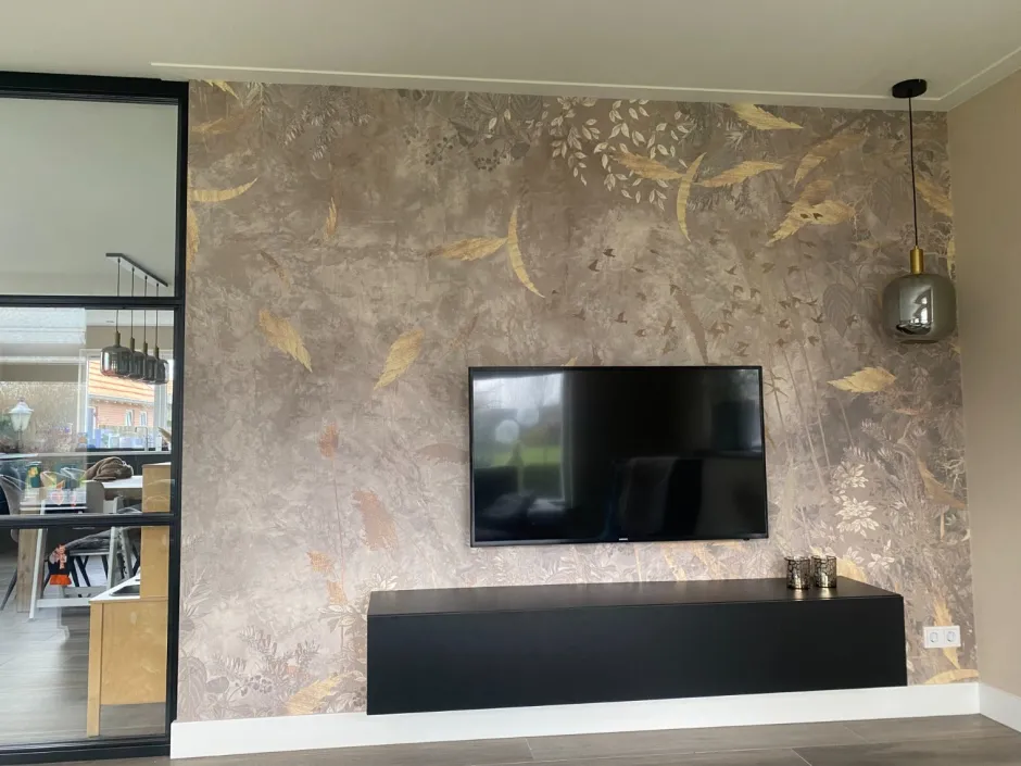 Clearance Behang Golden leaves | Beige Behang