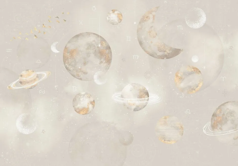 Discount Behang Pastel Planets | Beige Ruimte|Behang