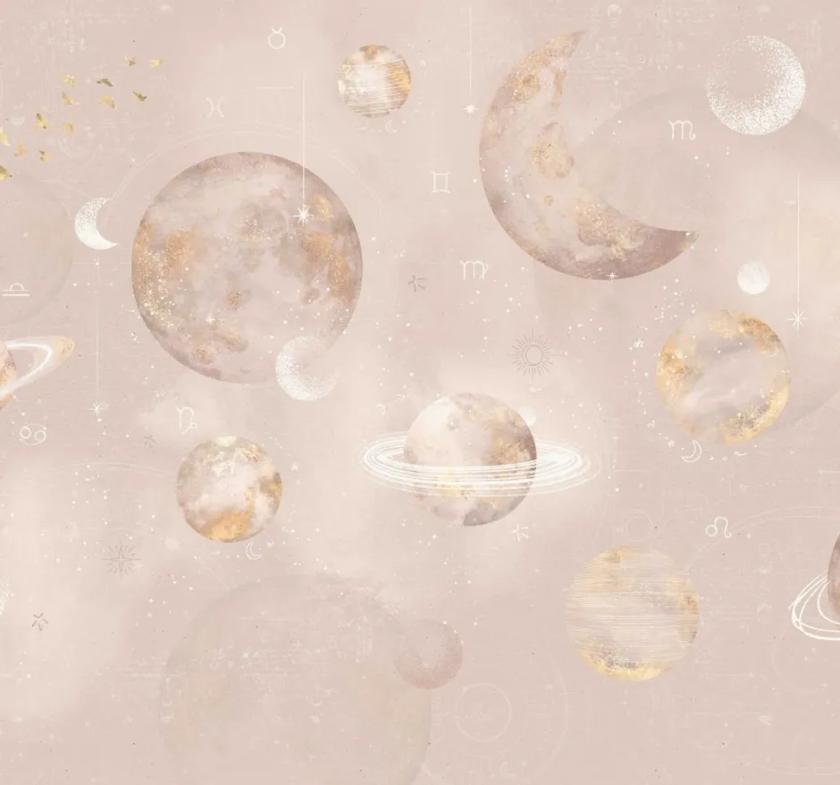 Outlet Behang Pastel Planets | Roze Ruimte|Behang