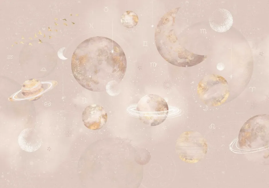 Outlet Behang Pastel Planets | Roze Ruimte|Behang