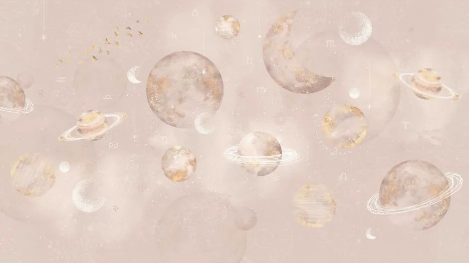 Outlet Behang Pastel Planets | Roze Ruimte|Behang