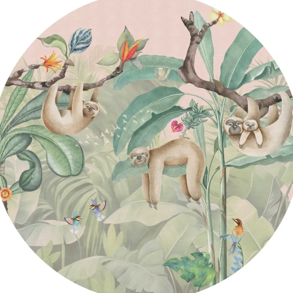 Discount Behangcirkel Lazy Luiaard | Jungle Collection | 鈱€ 145 cm Behangcirkels