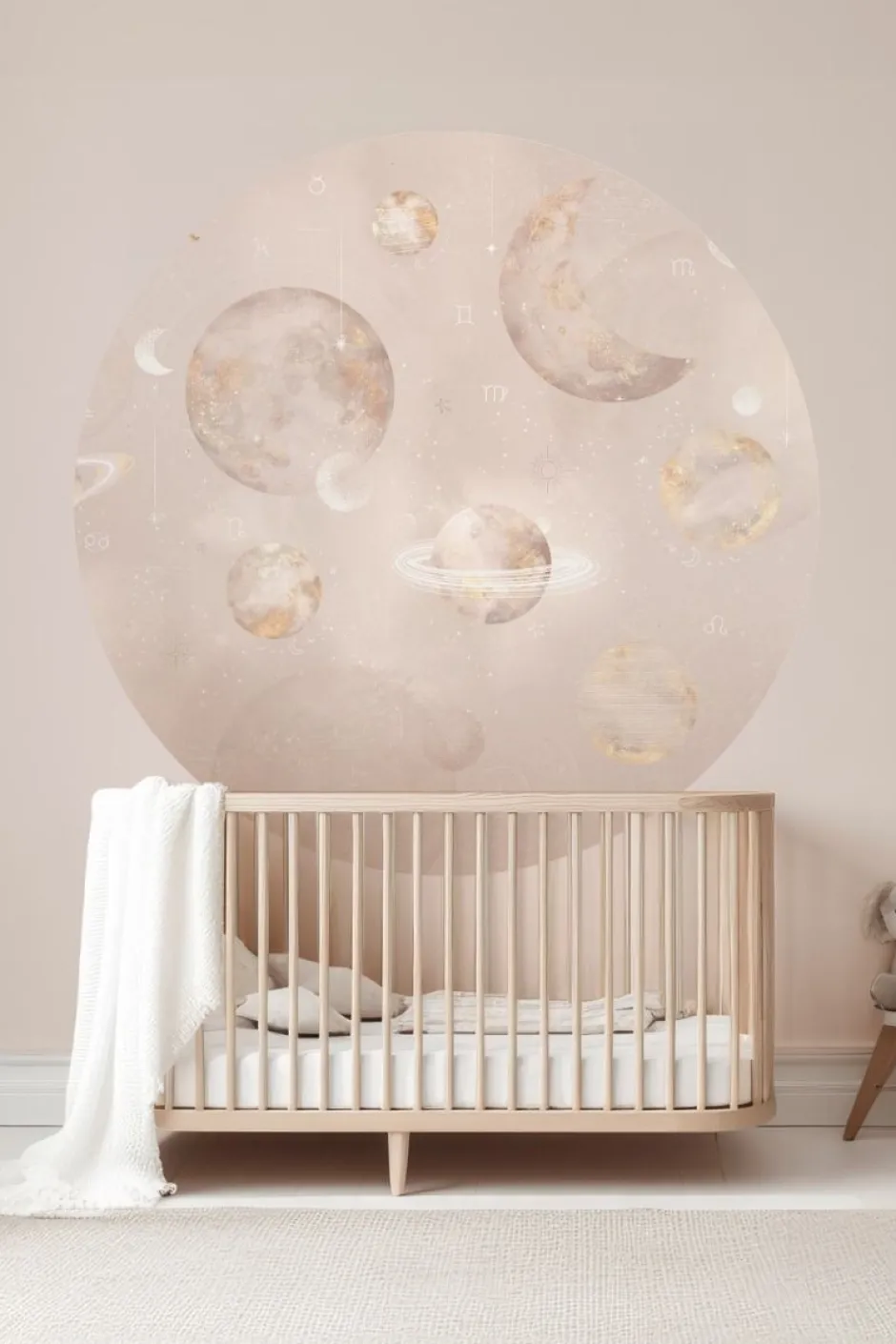 Discount Behangcirkel Pastel Planets | 鈱€ 145 cm | Roze Behangcirkels