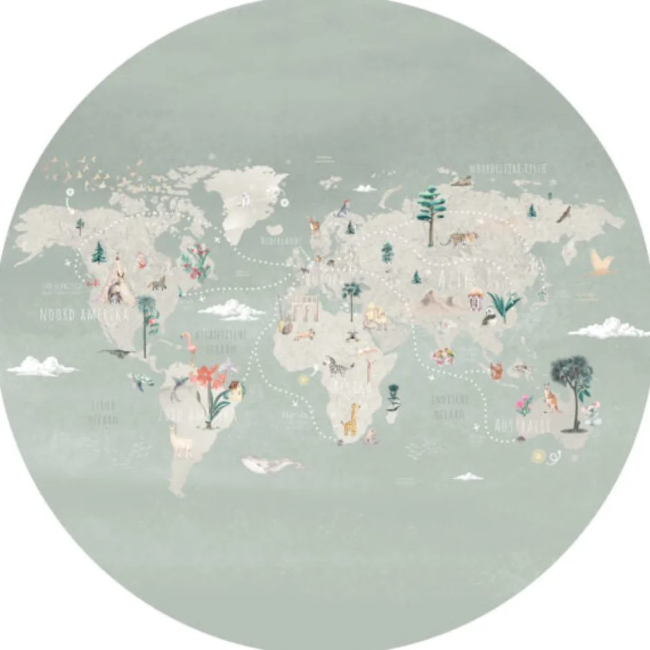 Online Behangcirkel Wereldkaart | Mint Behangcirkels