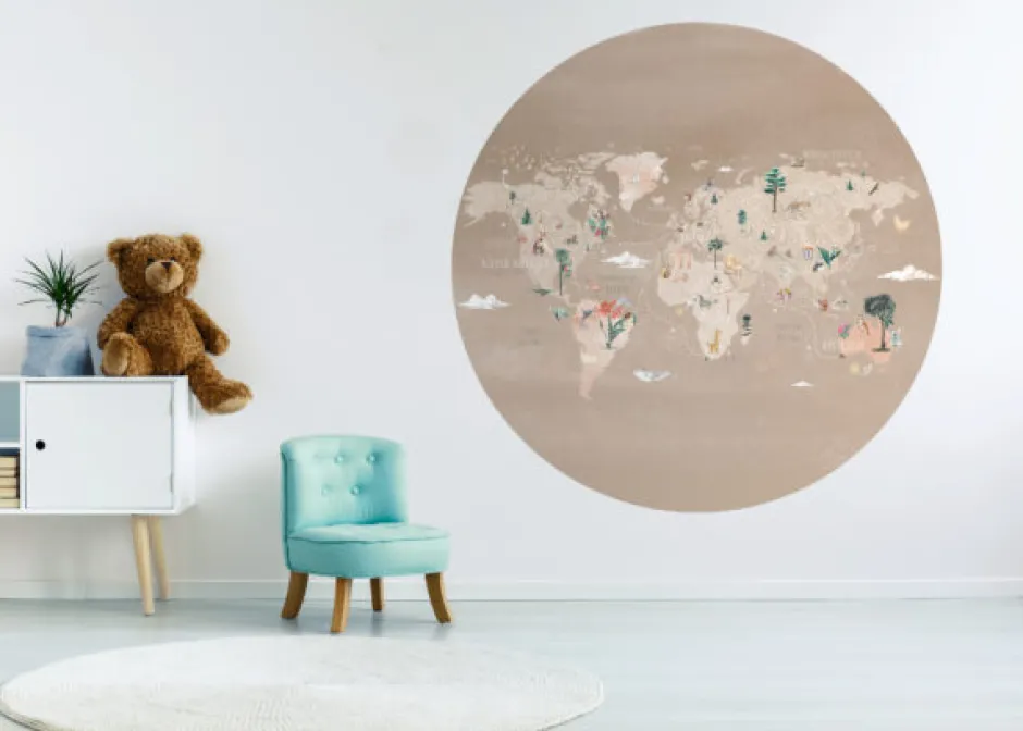 Best Behangcirkel Wereldkaart | Beige Behangcirkels