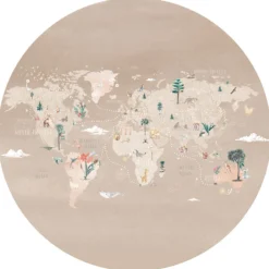 Best Behangcirkel Wereldkaart | Beige Behangcirkels
