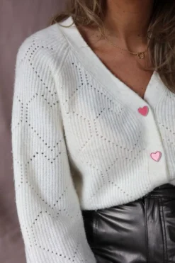 Clearance Cardigan Happy love | Off-white | DAMES Basics|Snøpskes