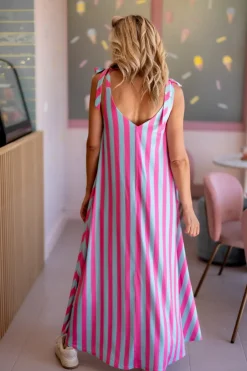 Sale Dress Flirty Stripe | Turquoise & pink | Studio DAMES Jurken|Snøpskes