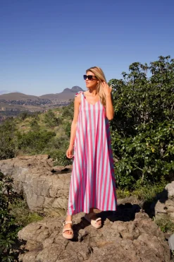 Sale Dress Flirty Stripe | Turquoise & pink | Studio DAMES Jurken|Snøpskes