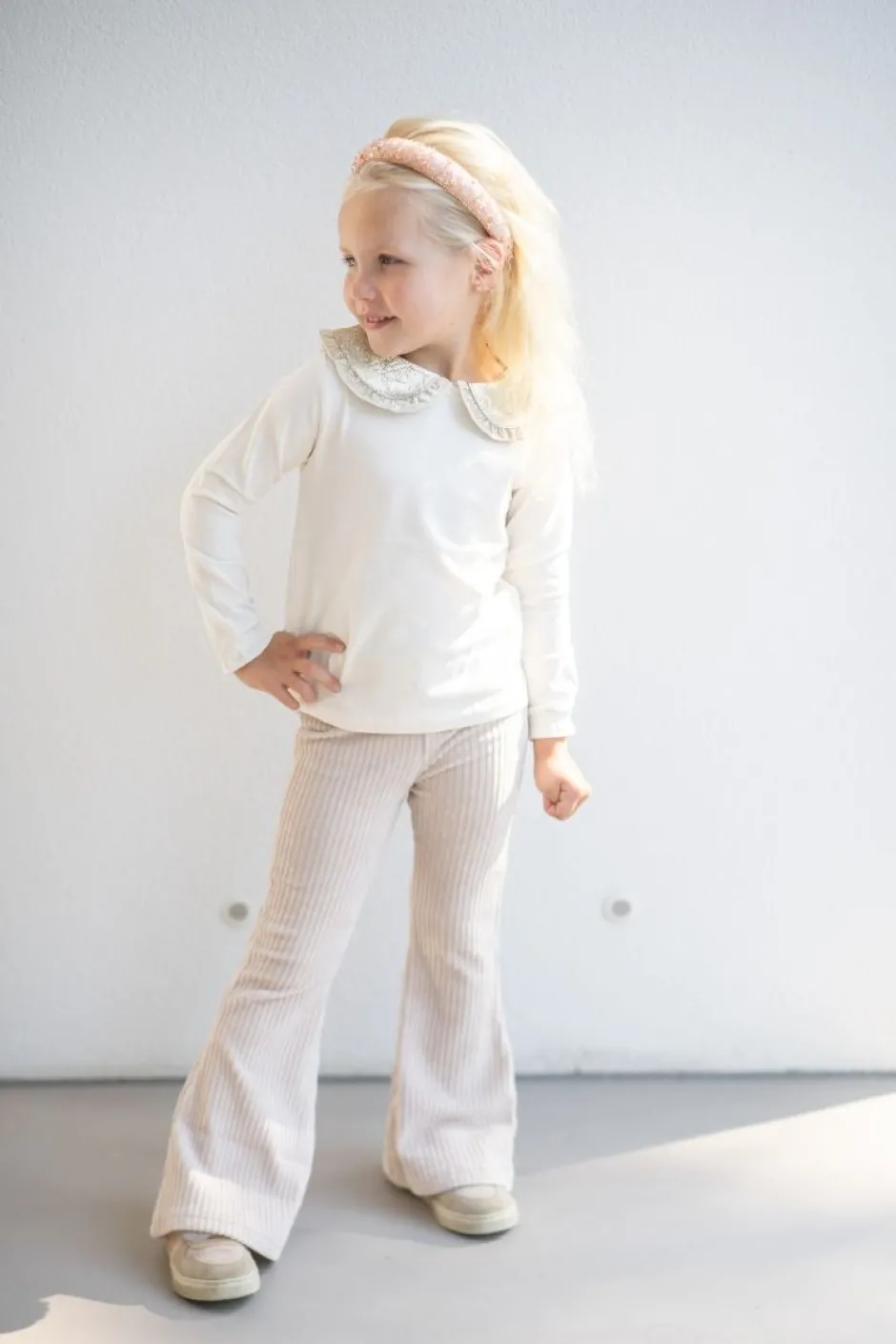 New Flared broek | Rib crème | DAMES Broeken & Leggings|Broeken