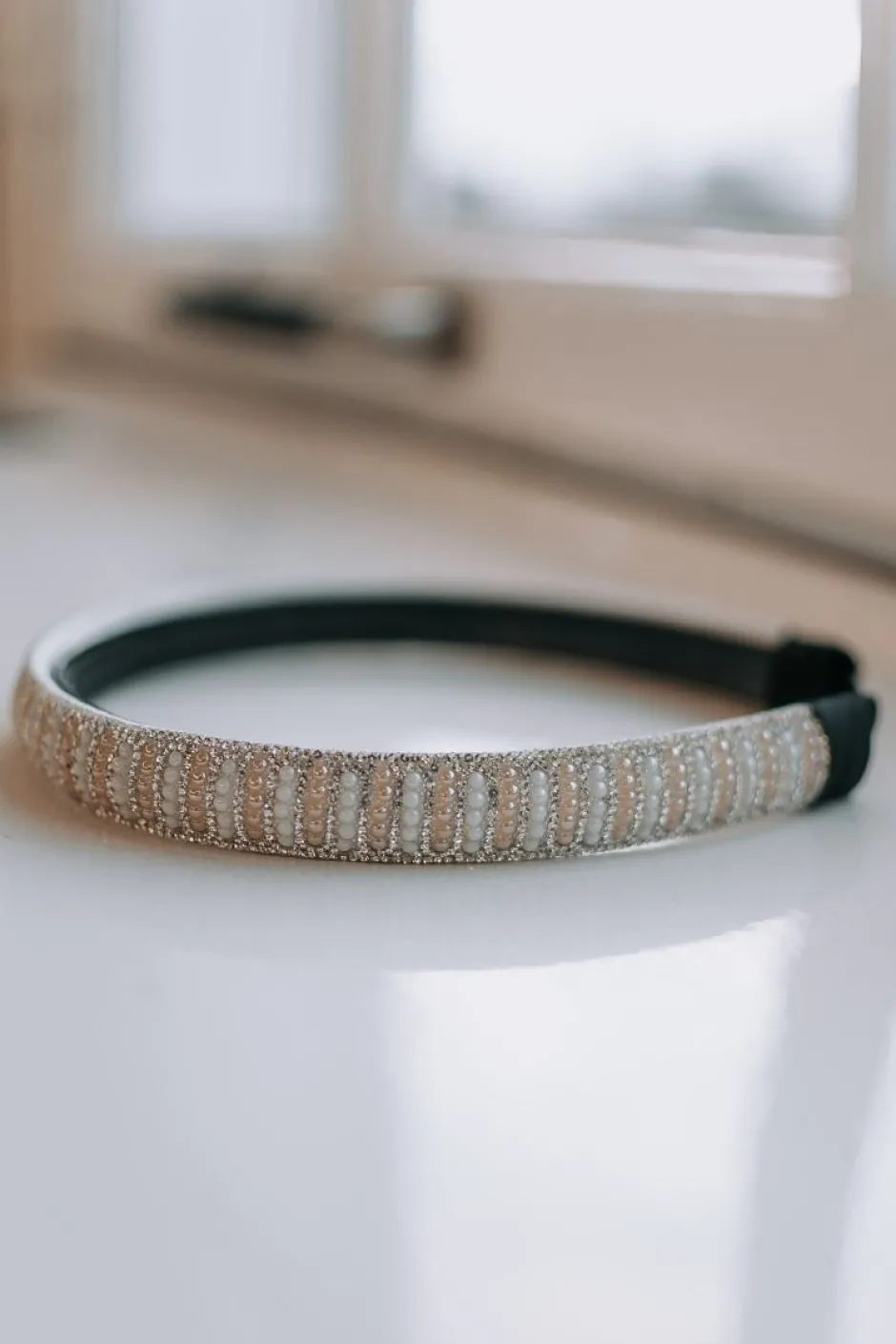 Haarbeugel Rosie | Beaded orange/white DAMES Haaraccessoires|Haaraccessoires