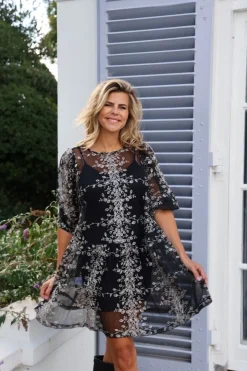 Jurk Fuschia | Black/gold | DAMES Jurken