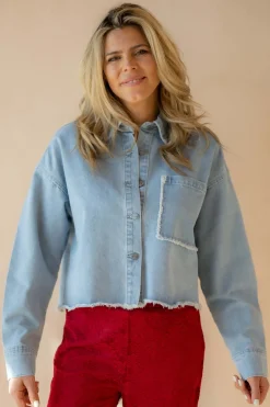 Sale Oversized cropped blouse Mary | Blue denim | DAMES Blouses|Tops