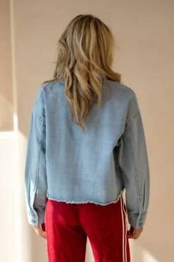 Sale Oversized cropped blouse Mary | Blue denim | DAMES Blouses|Tops