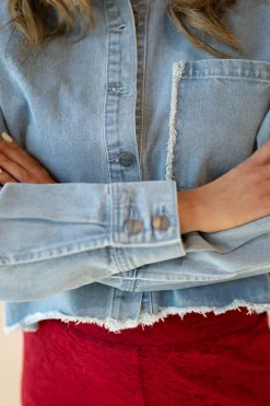 Sale Oversized cropped blouse Mary | Blue denim | DAMES Blouses|Tops