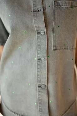 Sale Oversized denim blouse studs Didi | Mid grey | DAMES Co-ords|Blouses