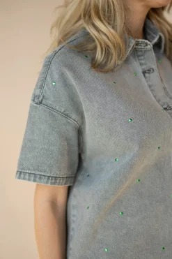 Sale Oversized denim blouse studs Didi | Mid grey | DAMES Co-ords|Blouses