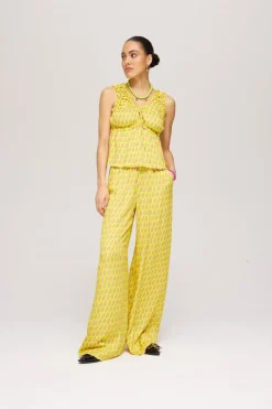 Online Pants Alexis | Hearts bouquet lime | Harper & Yve DAMES Broeken