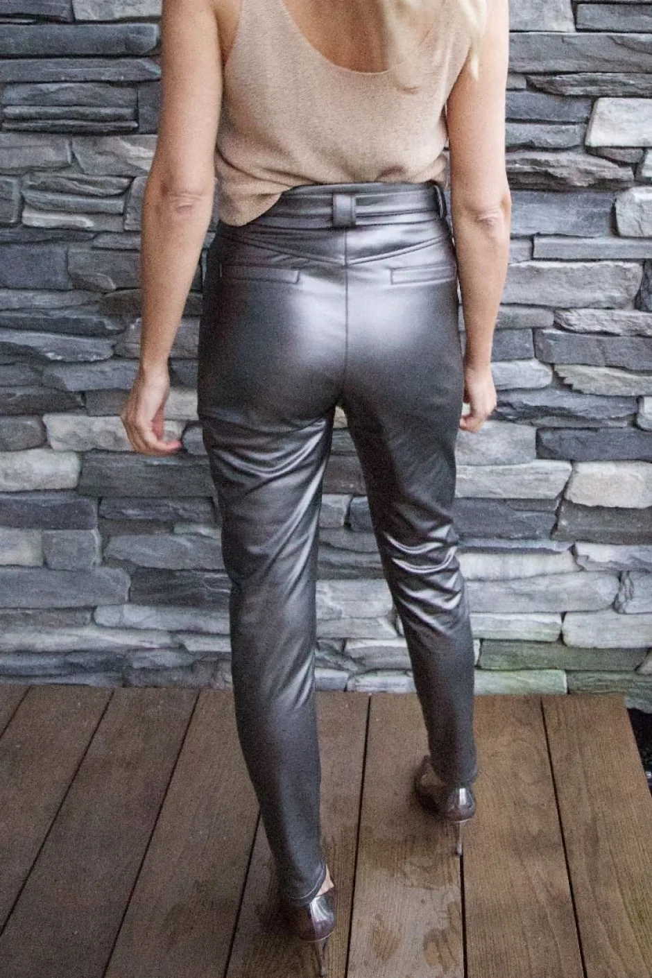 New Pants Anna-Mae vegan leather | Titanium bronze | DAMES Broeken|Snøpskes