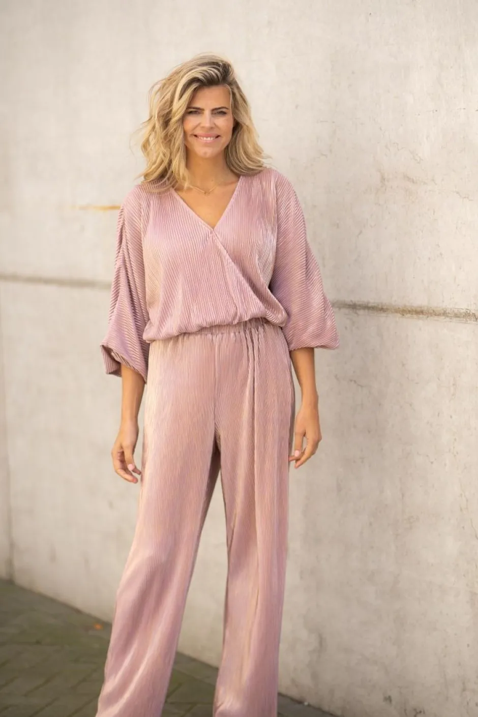 Online Pants Plissé | Pink champagne | DAMES Co-ords|Broeken
