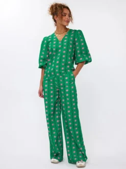 Pants Veerle extra lang | Green print | DAMES Co-ords|Broeken