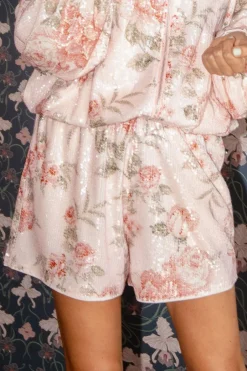 Clearance Short She Is All That | Pink sequin bouquet | DAMES Co-ords|Shorts