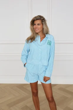 Short with stripes Davida | Turquoise | DAMES Co-ords|Shorts