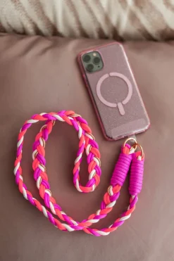 New Telefoonkoord braided stripes | Purple pink | Studio DAMES Telefoonkoorden|Snøpskes