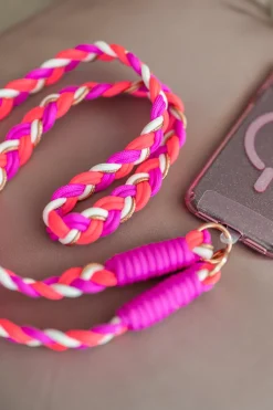 New Telefoonkoord braided stripes | Purple pink | Studio DAMES Telefoonkoorden|Snøpskes