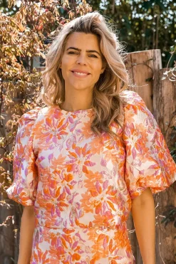 Online Top Shiny flowers | Orange DAMES Co-ords|Tops