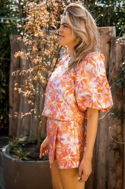 Online Top Shiny flowers | Orange DAMES Co-ords|Tops