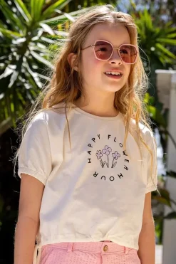 Clearance T-shirt boxy happy flower | Off-white | Sproet & Sprout Shirts|Shirts