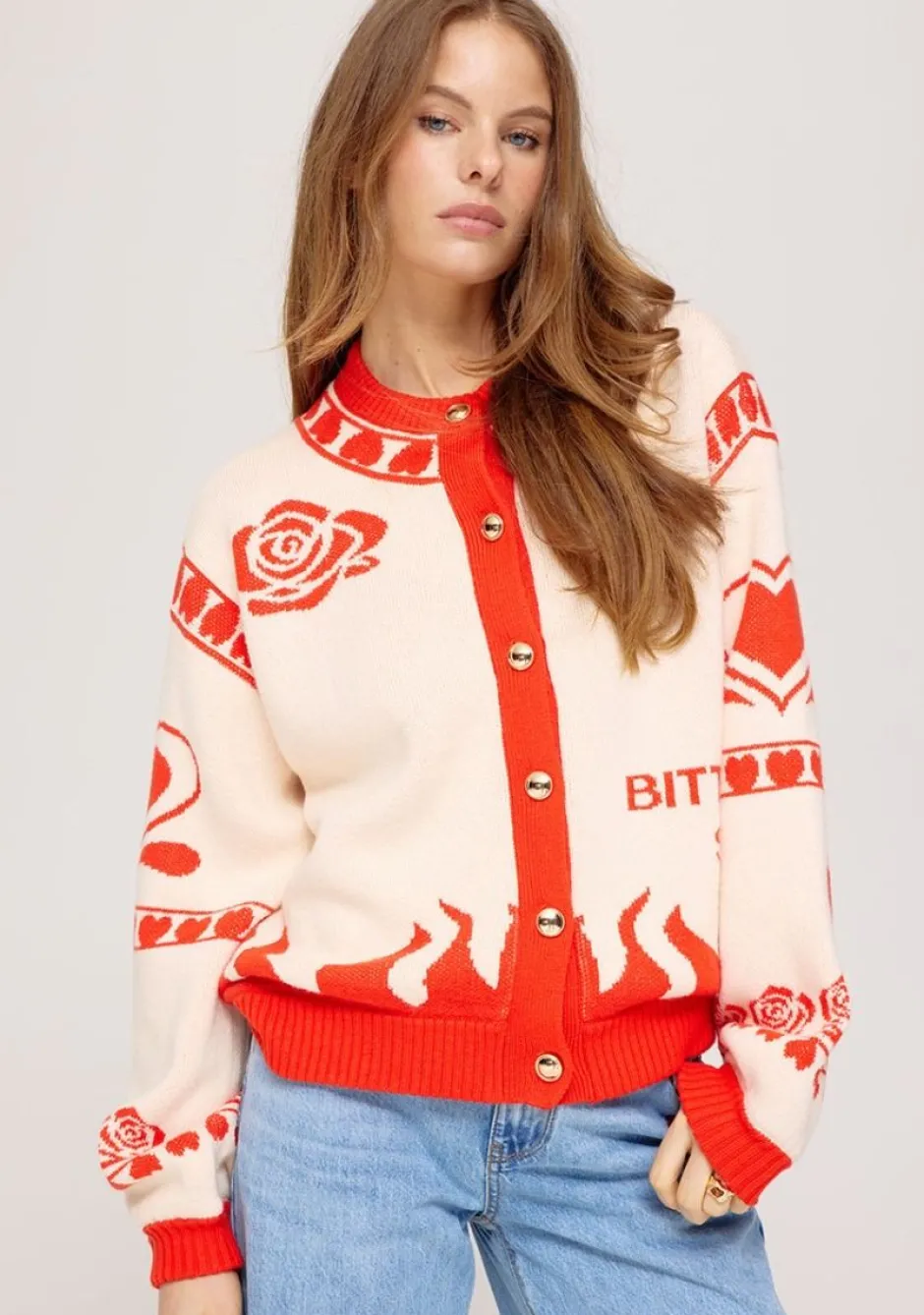 Outlet Vest Jazz | Ecru/spicy red | Harper & Yve DAMES Vesten|Vesten & Truien