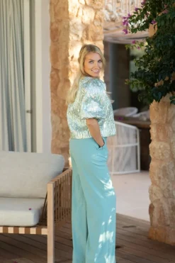 Hot Wideleg pants Lolani | Sea green | DAMES Broeken